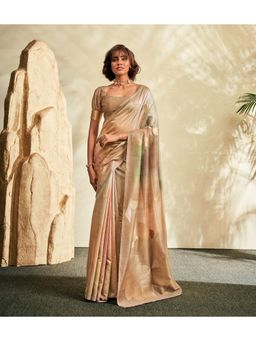 BFM - Beige Soft Handloom Silk Woven Design Ombre Saree with Unstitched Blouse