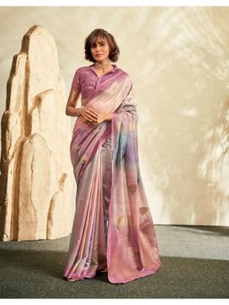 BFM - Pink Soft Handloom Silk Woven Design Ombre Saree with Unstitched Blouse