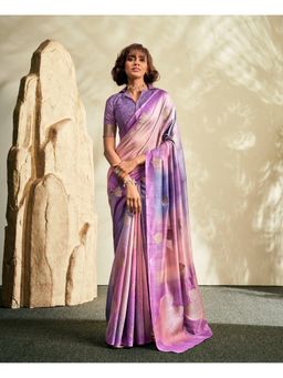 BFM - Purple Soft Handloom Silk Woven Design Ombre Saree with Unstitched Blouse