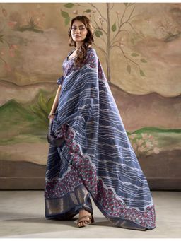 BFM - Blue Dola Silk Printed Saree with Unstitched Blouse