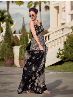 BFM - Ash Black Pure Mal Silk Printed Saree with Unstitched Blouse