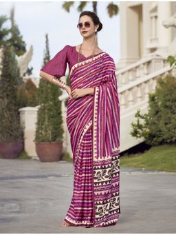 BFM - Ash Pink Pure Mal Silk Printed Saree with Unstitched Blouse