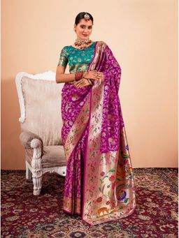 BFM - Pink Paithani Silk Woven Design Saree with Unstitched Blouse