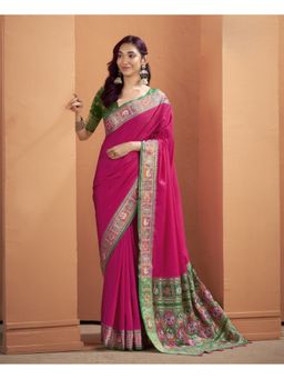 BFM - Pink Patola Silk Saree with Unstitched Blouse