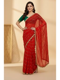 Kartika - Georgette Red Zigzag Gold Sequin Embroidery Saree with Unstitched Blouse