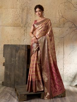 Vedant Vastram - Magenta Soft Litchi Silk Kanjeevaram Saree with Unstitched Blouse