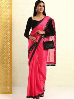Kartika - Chiffon Pink Elegant Border Saree with Unstitched Blouse