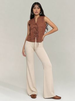 Rangita - Mauve Rangita Cotton Buta Sleeveless Mandarin Collar Tie-Up Top