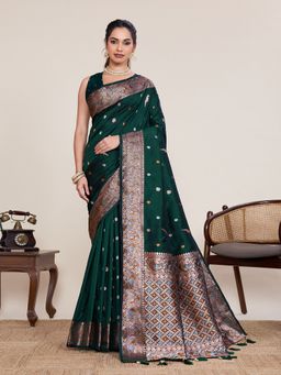 Vedant Vastram - Green Soft Litchi Silk Banarasi Saree with Unstitched Blouse
