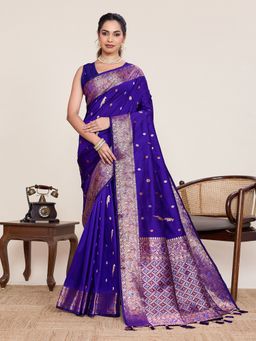 Vedant Vastram - Indigo Soft Litchi Silk Banarasi Saree with Unstitched Blouse