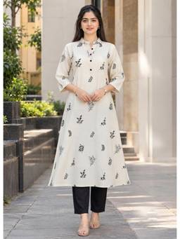 Gahan - Womens Off White Thread Embroidered Khadi Kurta & Pant