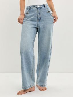 Pomelo - Side Buttons Jeans - Light Blue