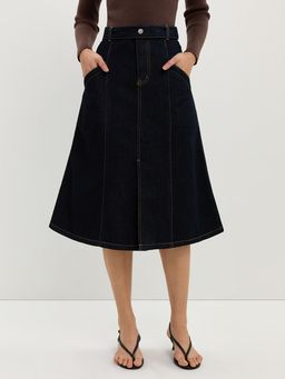 Pomelo - Contrast Stitch Denim Skirt - Indigo