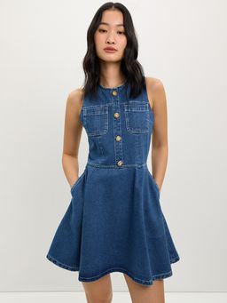 Pomelo - Button-Up Denim Dress - Blue