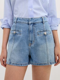Pomelo - Button Denim Shorts - Blue
