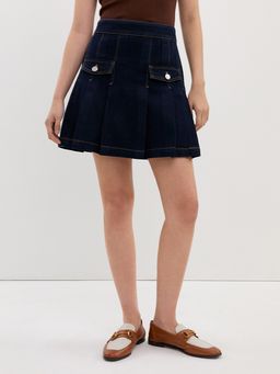 Pomelo - Pleated Denim Skirt - Indigo