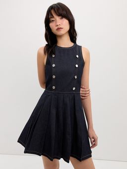 Pomelo - Buttoned Denim Dress - Dark Blue