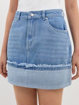 Pomelo - Frayed Denim Skirt - Light Blue