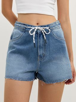 Pomelo - Frayed Denim Shorts - Blue