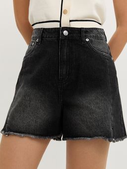 Pomelo - Frayed Denim Shorts - Black
