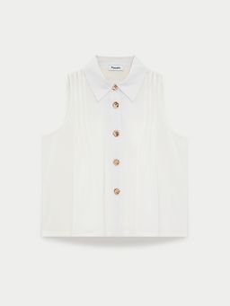 Pomelo - Pleated Buttoned Top - White