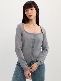 Pomelo - Layered Knit Cardigan - Mid Grey