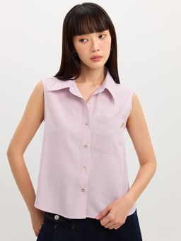 Pomelo - Sleeveless Striped Shirt - Light Pink