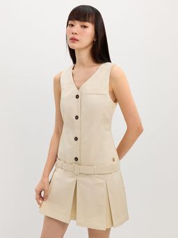 Pomelo - Belted Button-Up Dress - Ivory