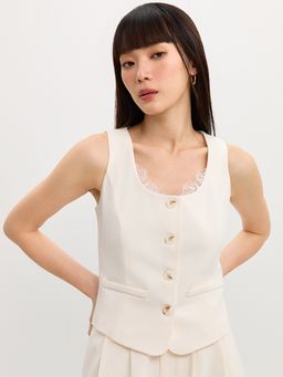 Pomelo - Lace Accent Vest - Off-White