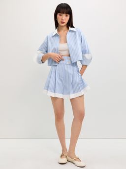 Pomelo - Pleated Striped Shorts - Baby Blue