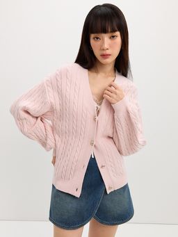 Pomelo - Cable Knit Cardigan - Light Pink
