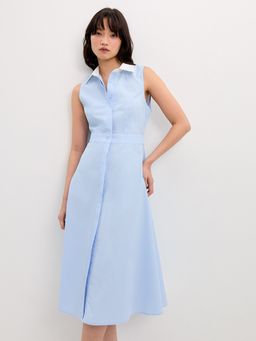 Pomelo - Contrast Collar Dress - Baby Blue
