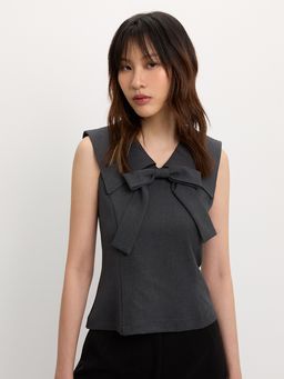 Pomelo - Bow Tie Blouse - Dark Grey