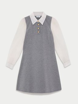 Pomelo - Contrast Sleeves Dress - Light Grey