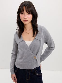 Pomelo - Wrapped Knit Top - Mid Grey