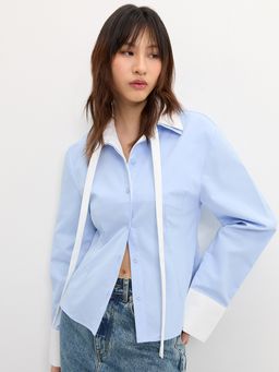 Pomelo - Front Tie Shirt - Baby Blue