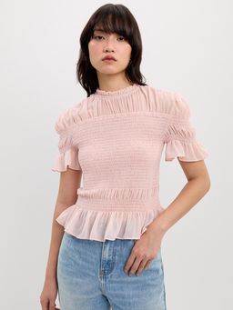 Pomelo - Ruched Peplum Blouse - Light Pink