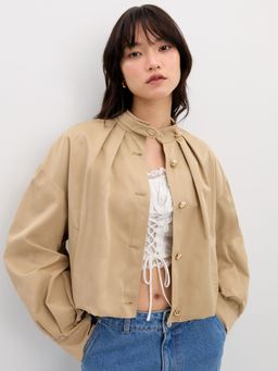 Pomelo - Pleated Cropped Jacket - Brown