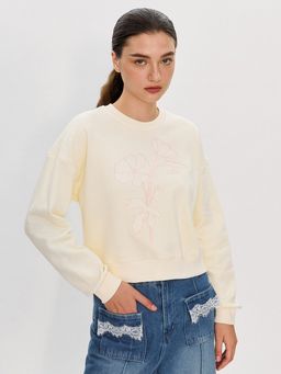 Pomelo - x Janesuda Floral Embroidery Sweatshirt - Cream