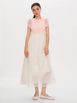 Pomelo - x Janesuda Striped Lace Dress - Cream