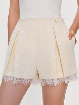 Pomelo - x Janesuda Pleated Lace Trim Shorts - Cream