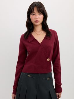Pomelo - Wrapped Knit Top - Maroon Red