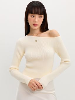 Pomelo - Asymmetric Knit Top Off-White