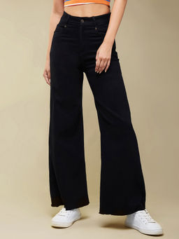 DOLCE CRUDO - Women Black High Rise Regular-Length Wide Leg Denim Jeans