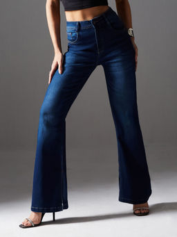 Miss Chase - Women Blue Bootcut Mid Rise Regular Length Denim Jeans