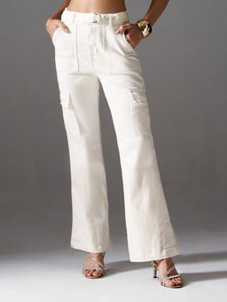 Miss Chase - Women White Wide Leg High Rise Denim Jeans