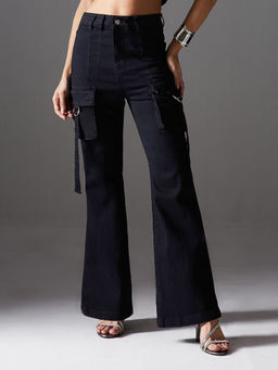 Miss Chase - Women Black Bootcut High-Rise Regular-Length Denim Jeans