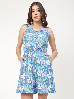 ELLE - Girls Floral Print Blue Playsuit