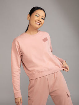 Twenty Dresses by Nykaa Fashion - Basics Pink Solid Crew Neck Sweatshirt