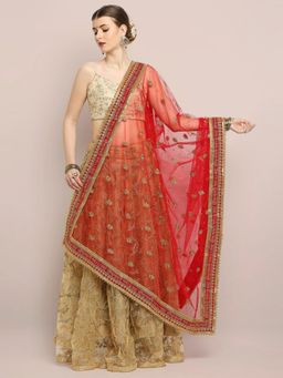 Dupatta Bazaar - Womens Red Bridal Sada Saubhagyawati Bhav Net Dupatta